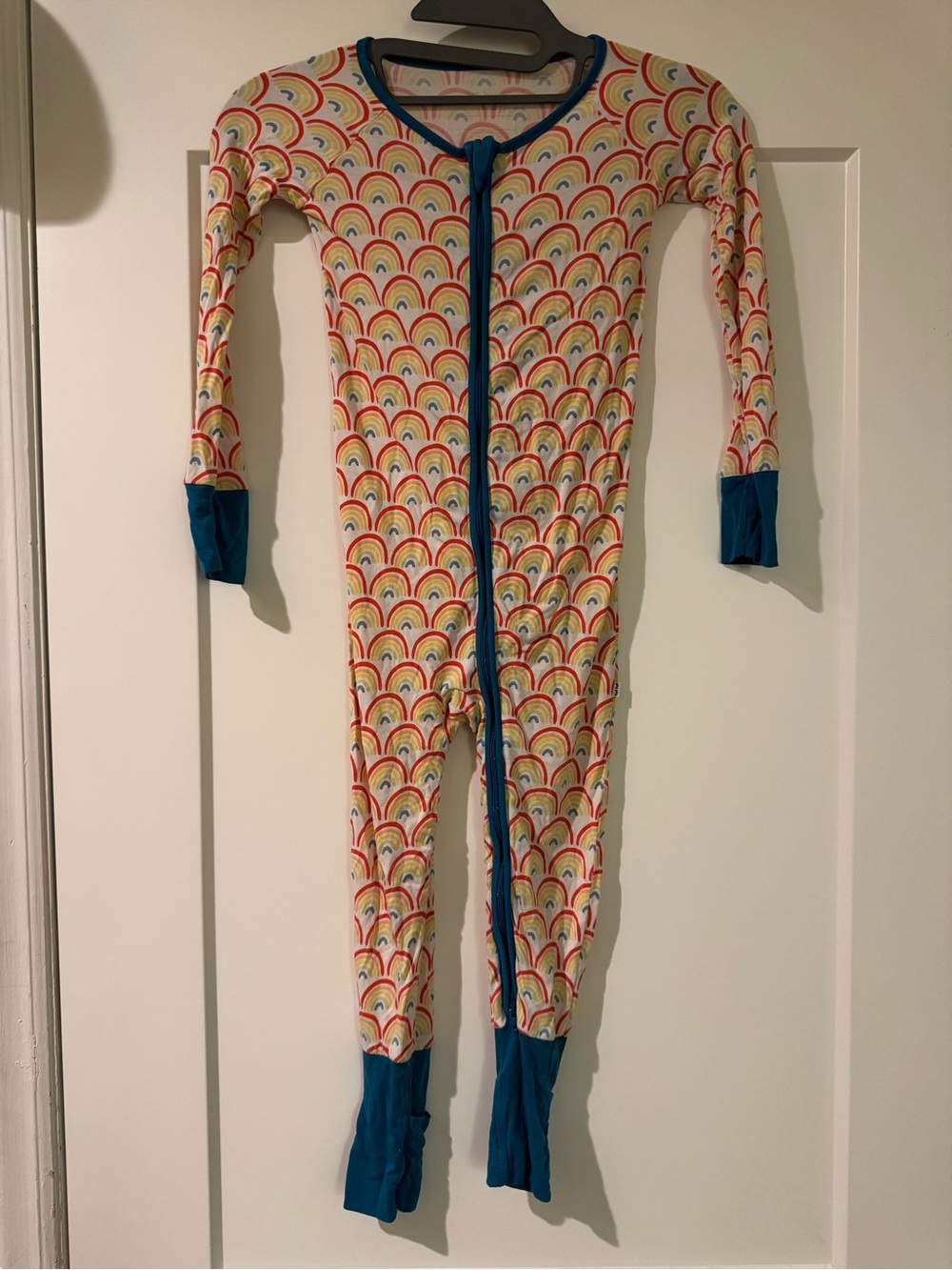 Little Sleepies Rainbow Print Footed Pajamas with Teal Trim